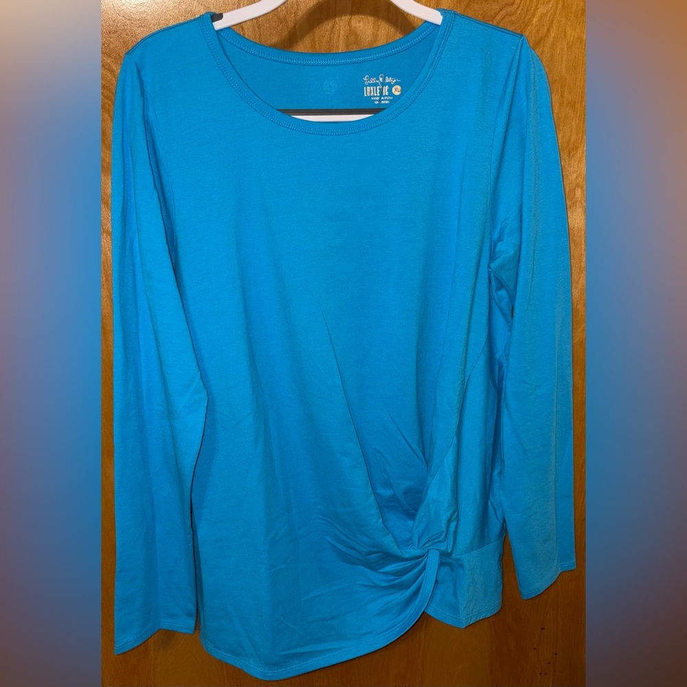 Lilly Pulitzer Luxletic vibrant blue long sleeve knit top with knot detail XL